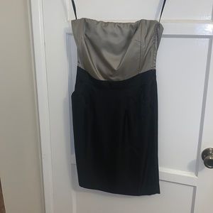 Black and Gray Strapless Dress with Pockets
